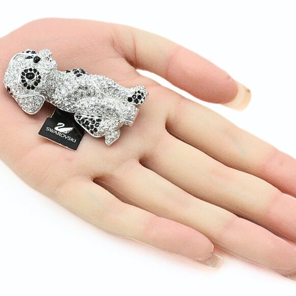 Opulent Sparkly Swarovski Signed Dalmatian Puppy Brooch - Picture 10 of 12